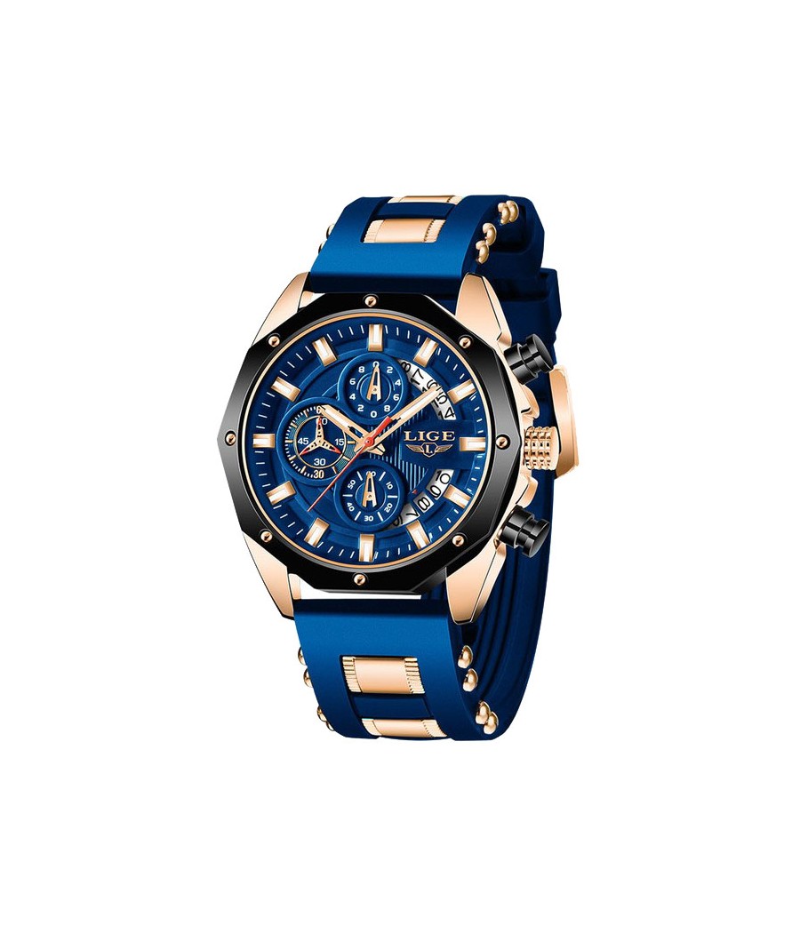 Montre LIGE 8908 Bleu & Or