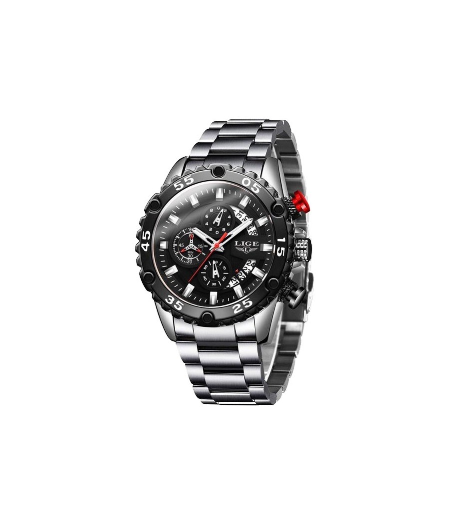 Montre LIGE 10027 Noir & Argent