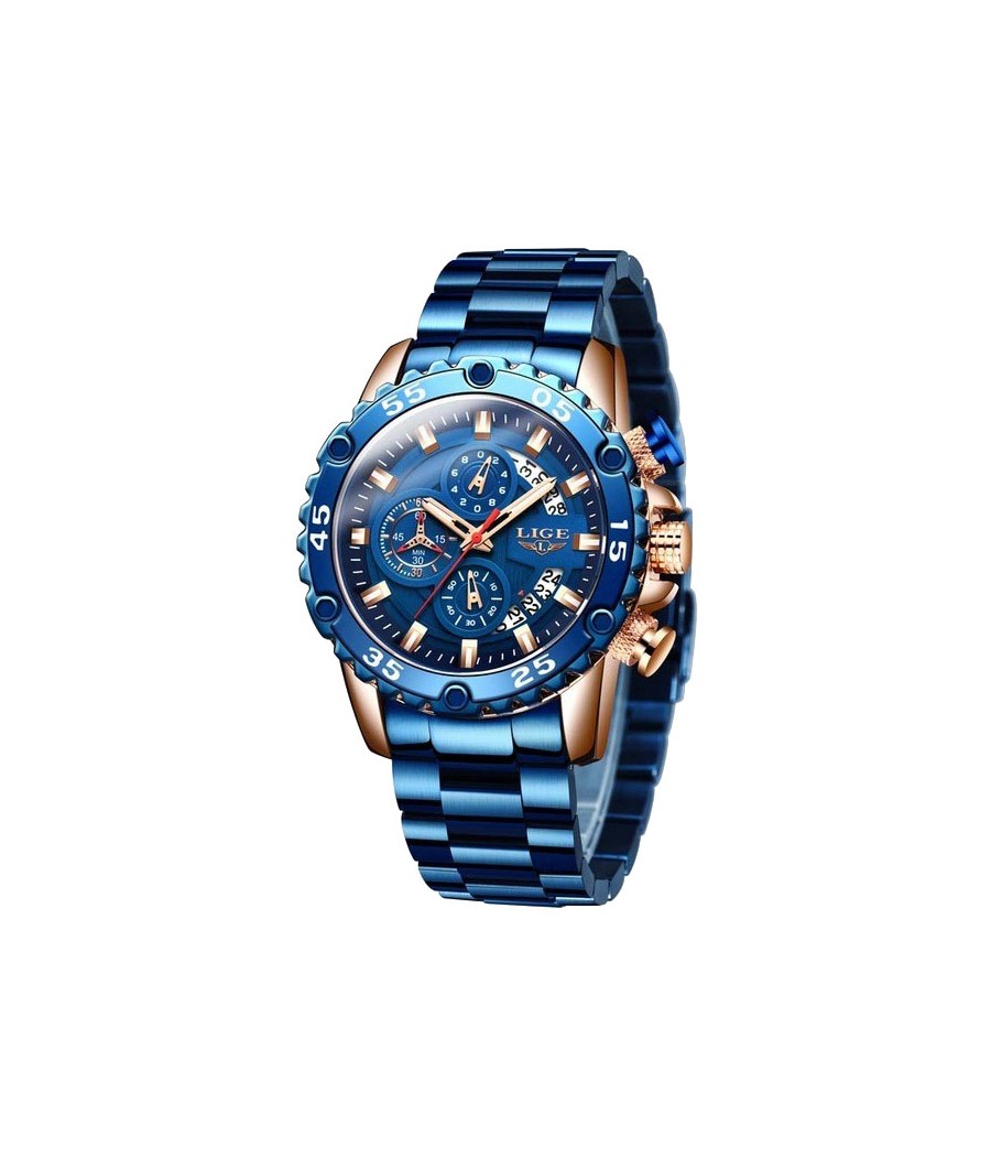 Montre LIGE 10027 Bleu & Or