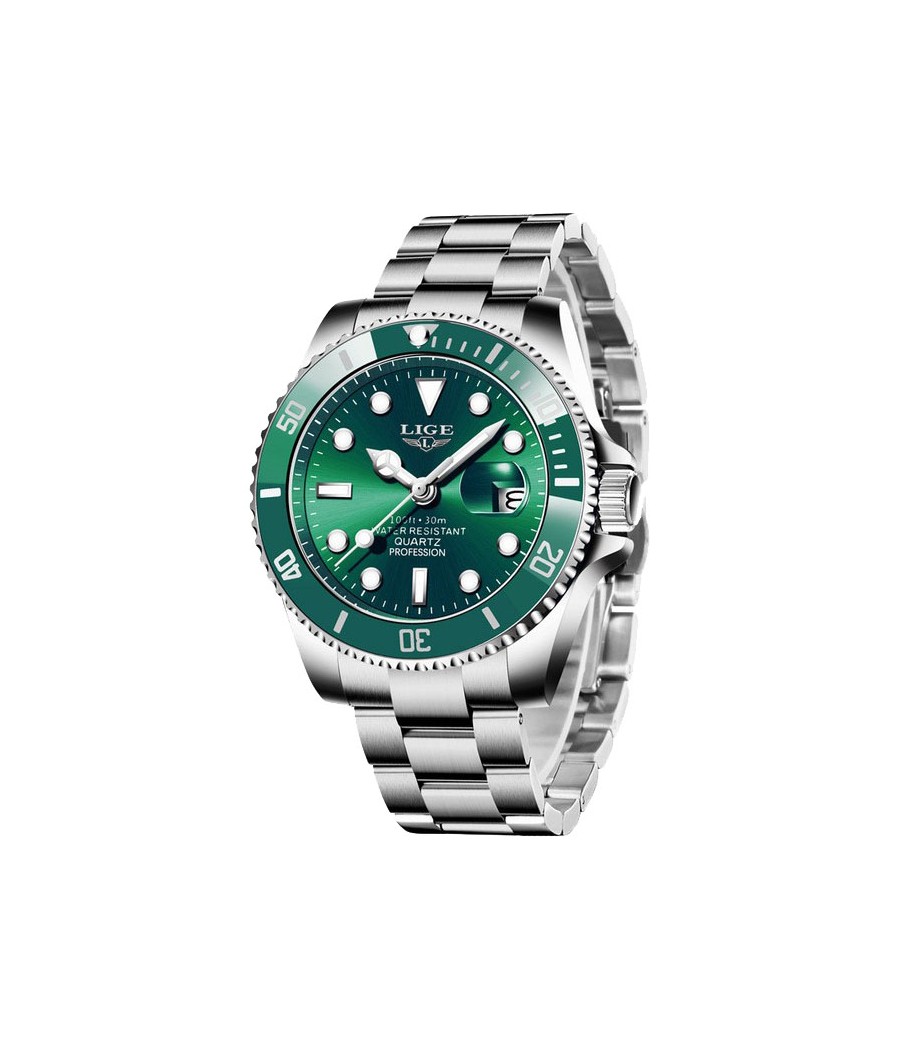 Montre LIGE 10051 Vert & Argent