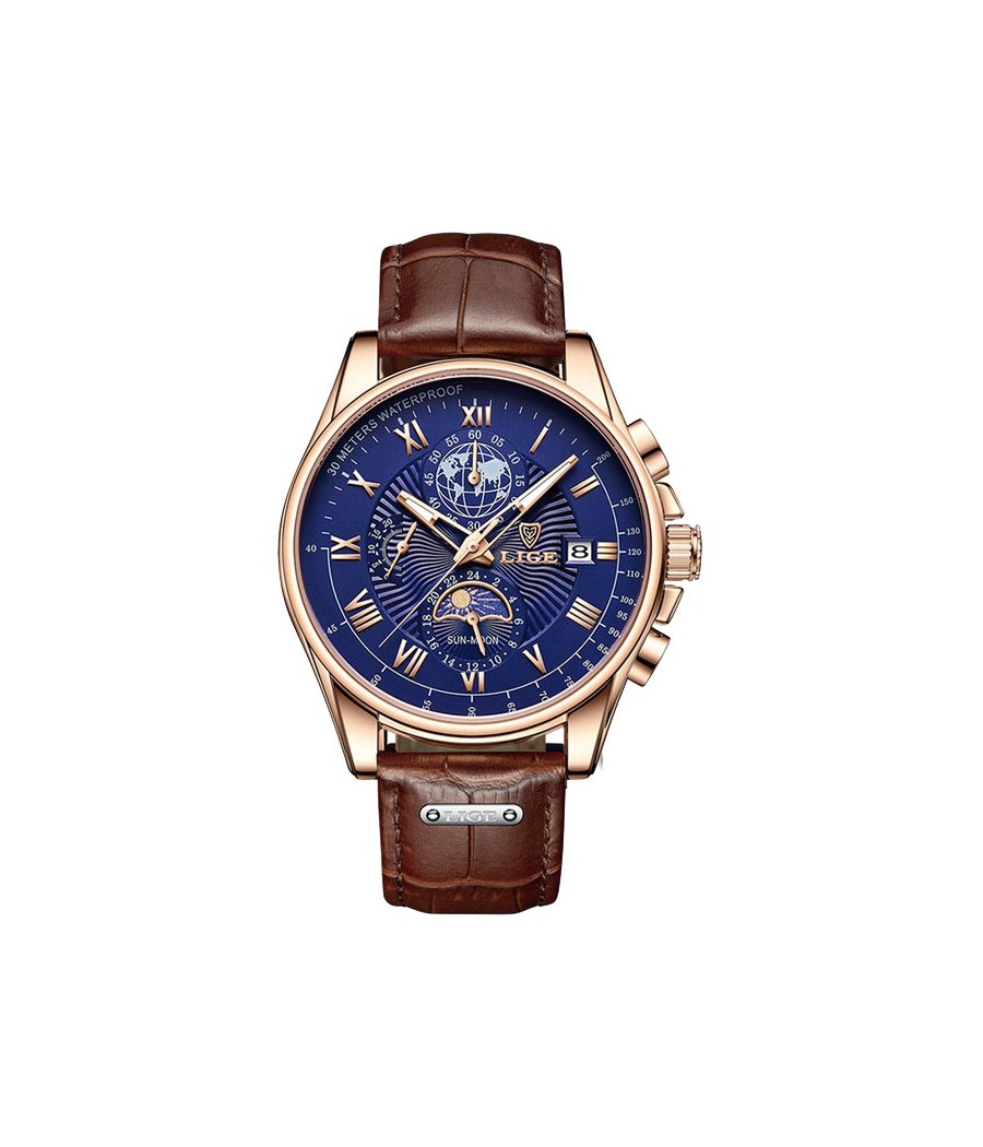 Montre LIGE 8975 Bleu & Or