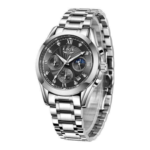 Montre LIGE 8912 Noir & Argent
