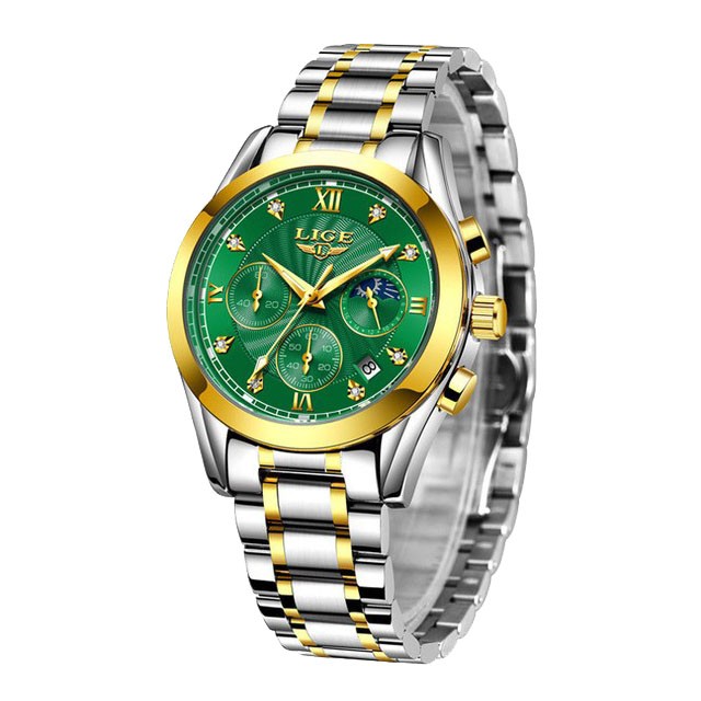Montre LIGE 8912 Vert & Or