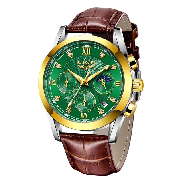 Montre LIGE 8912 Vert & Or