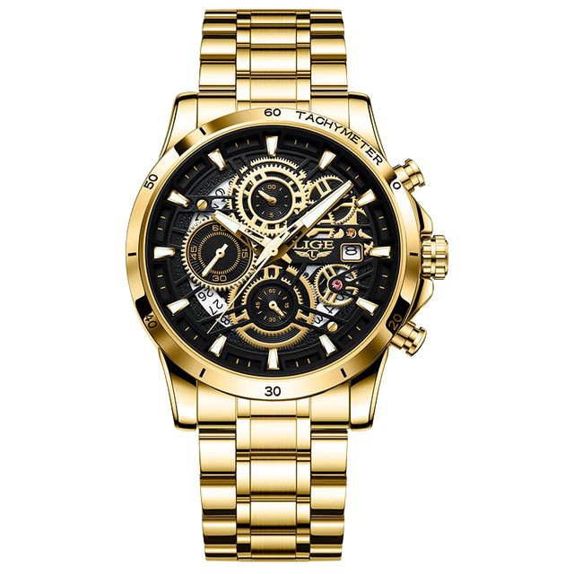 Montre LIGE 8977 Noir & Or