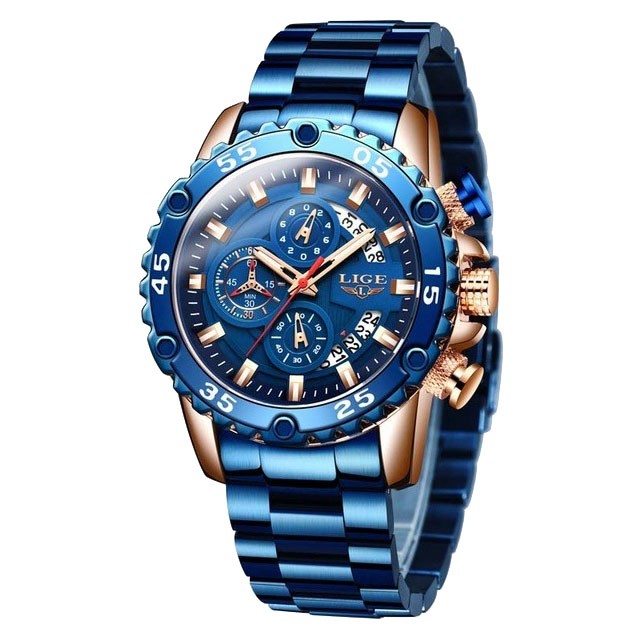 Montre LIGE 10027 Bleu & Or
